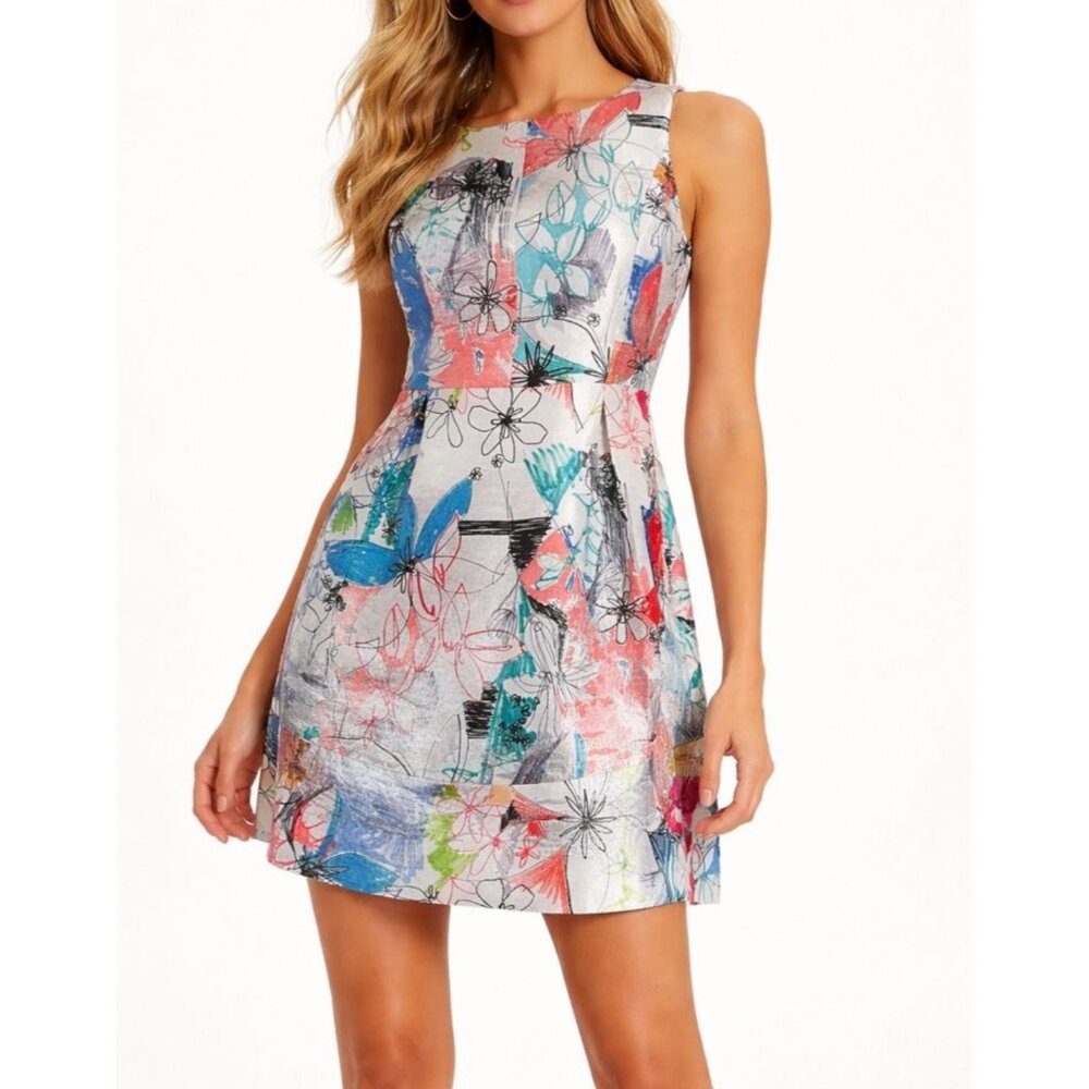 Doncaster Collection Womens Floral Sleeveless Shift Dress 8P Multicolor